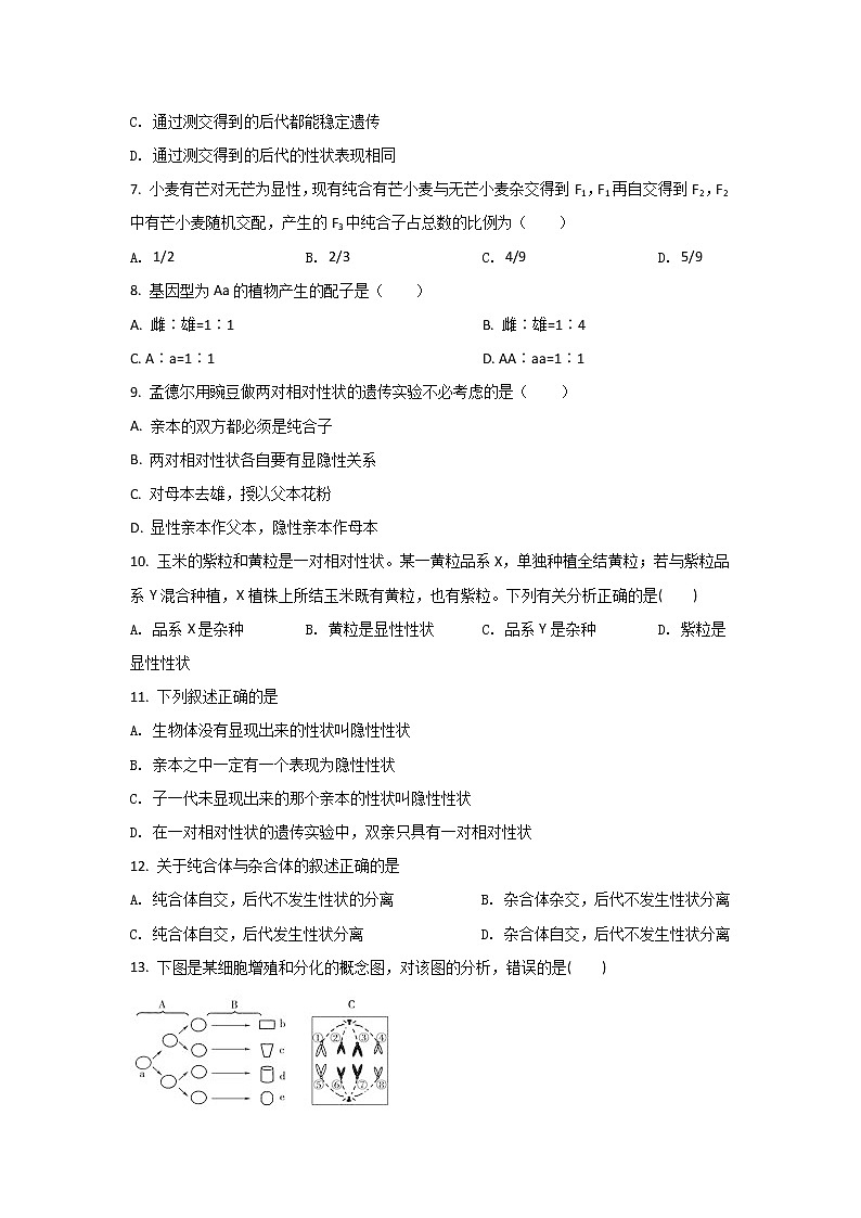 2020-2021学年内蒙古包头市第四中学高一下学期4月月考生物试卷含答案第2页