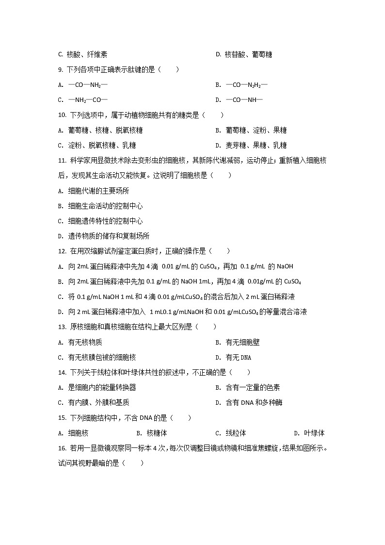 2021-2022学年四川省自贡市高一上学期期末考试生物试卷含答案第2页