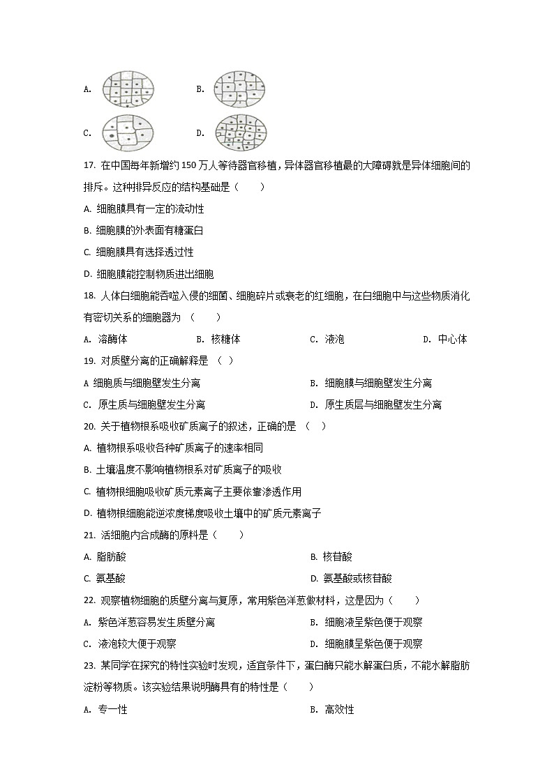 2021-2022学年四川省自贡市高一上学期期末考试生物试卷含答案第3页