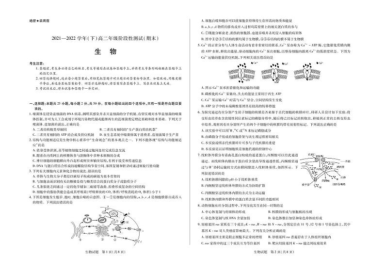 1皖豫名校2021-2022学年高二下学期阶段性测试（期末）生物试卷（PDF版）第1页