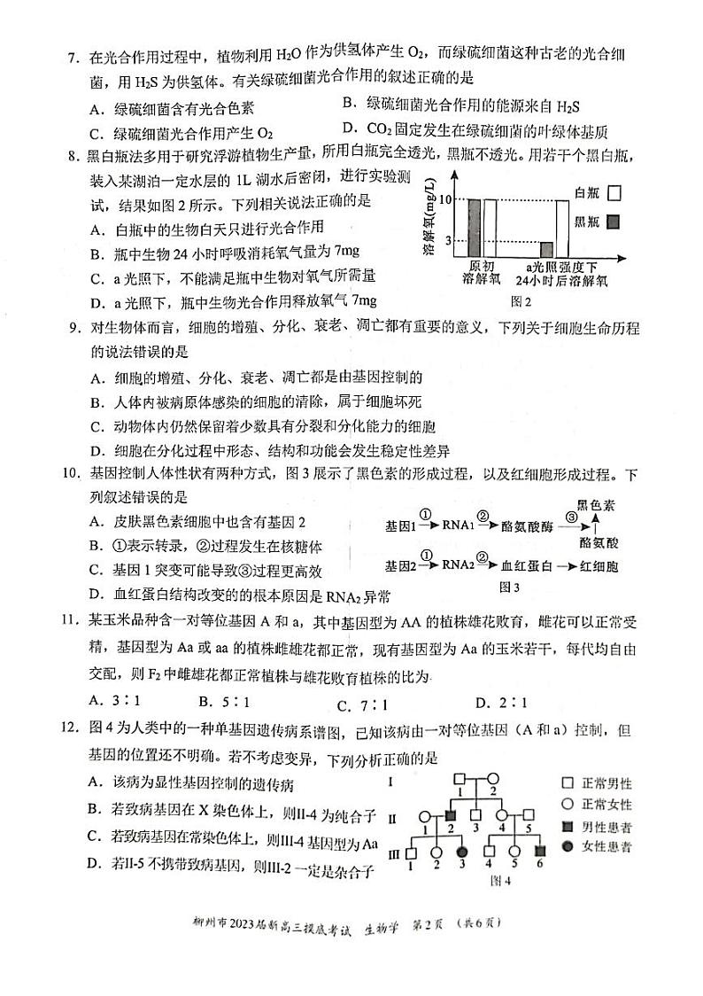 2023省柳州新高三摸底考试生物PDF版试题含答案02