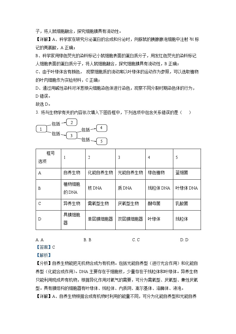 2022咸宁高一下学期期末考试生物试卷（含详解）02