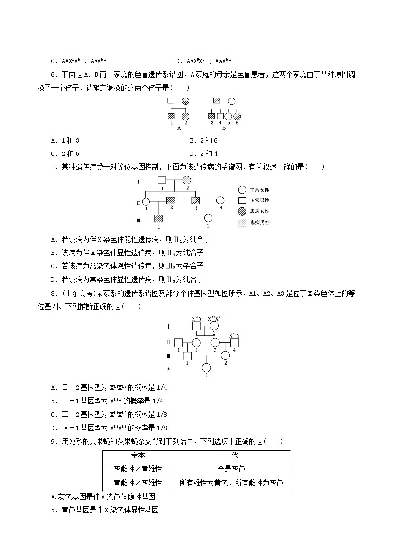 人教版高中生物必修2课时达标训练5伴性遗传含答案02