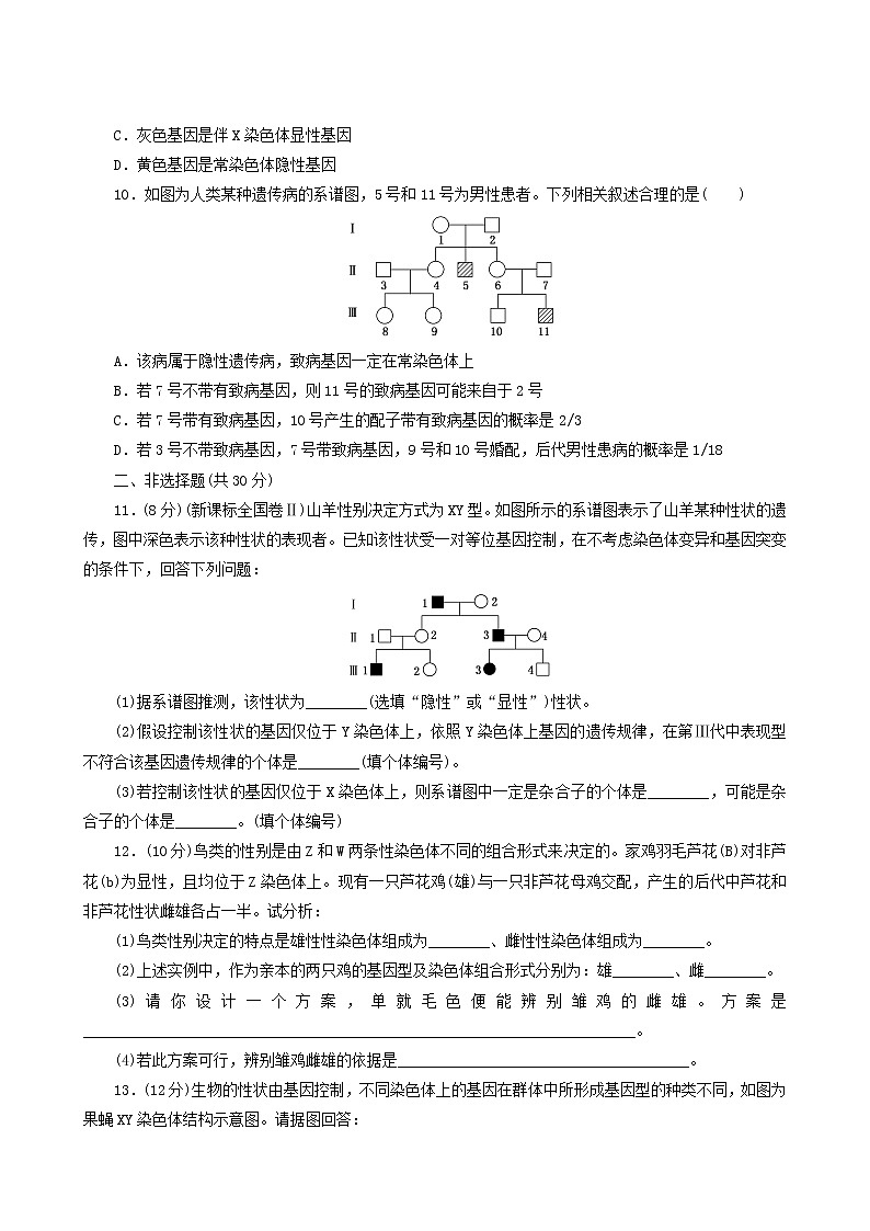 人教版高中生物必修2课时达标训练5伴性遗传含答案03