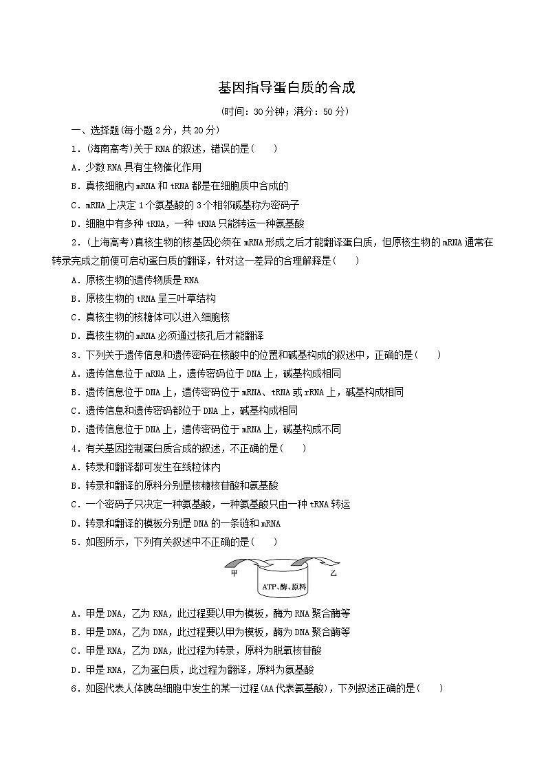 人教版高中生物必修2课时达标训练9基因指导蛋白质的合成含答案01