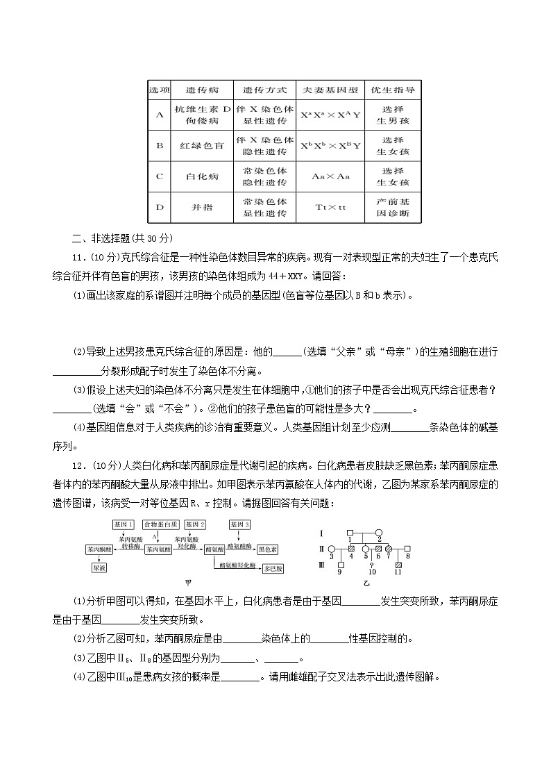 人教版高中生物必修2课时达标训练13人类遗传病含答案03