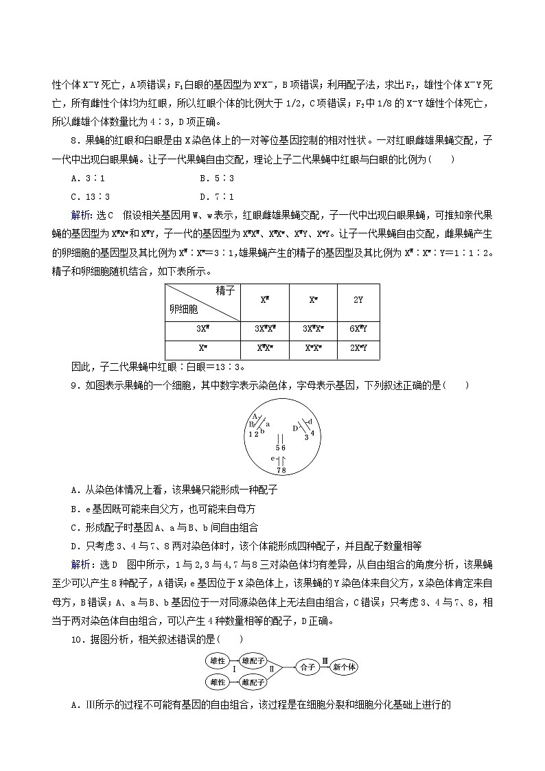 人教版高中生物必修2第2章基因和染色体的关系第2节基因在染色体上练习含答案第3页