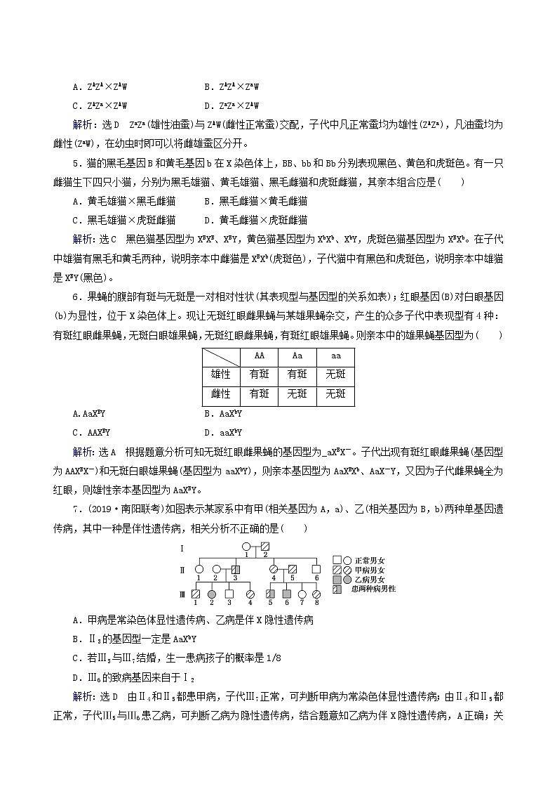 人教版高中生物必修2第2章基因和染色体的关系第3节伴性遗传练习含答案02