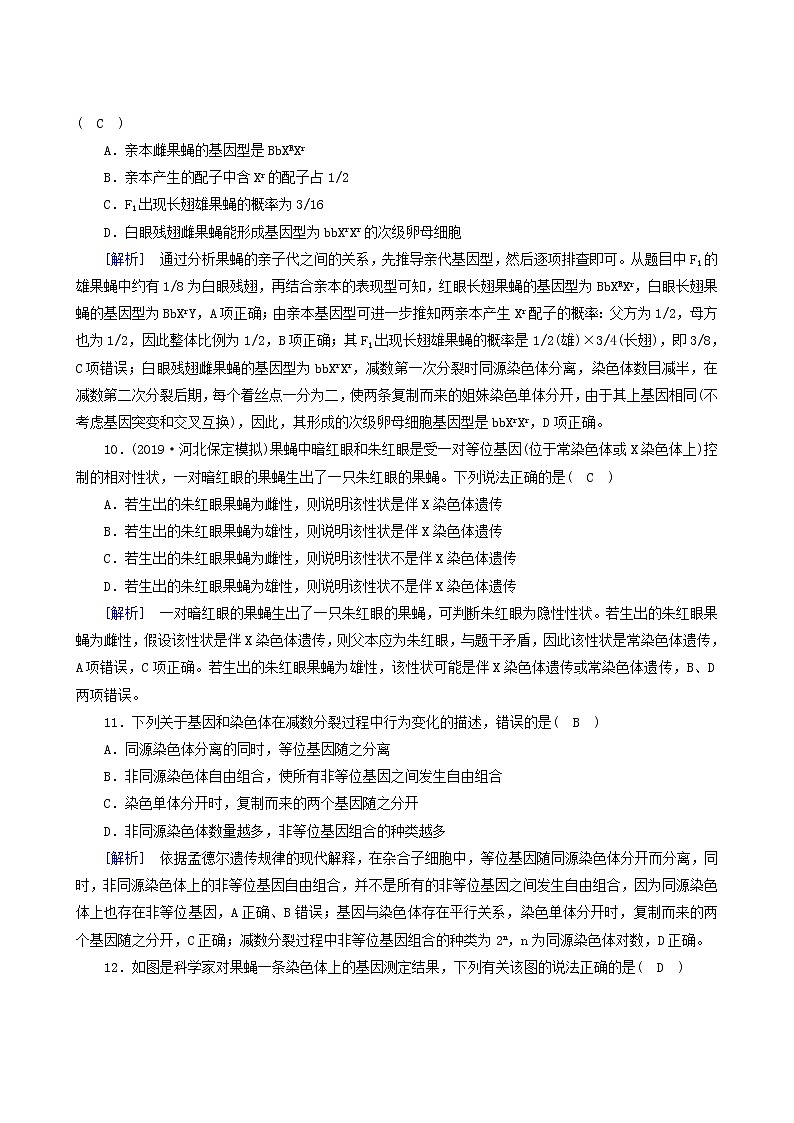 人教版高中生物必修2第2章基因和染色体的关系第2节基因在染色体上练习含答案03