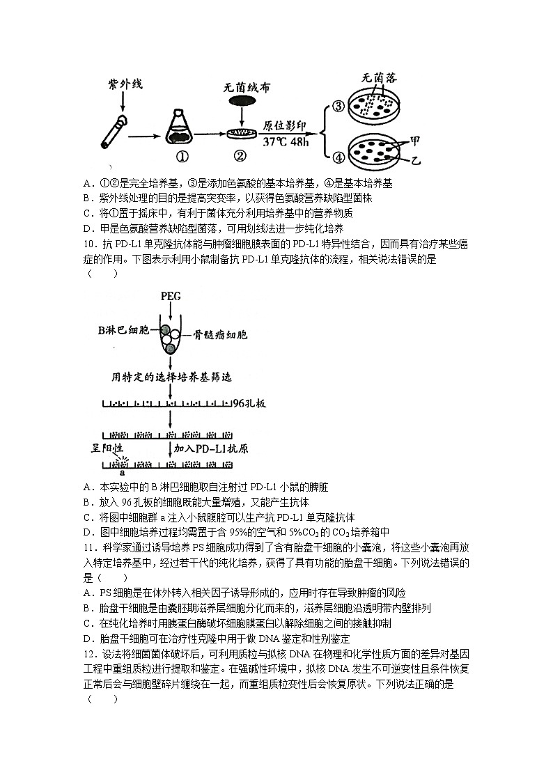 山东省东营市2021-2022学年高二下学期期末生物试题无答案第3页