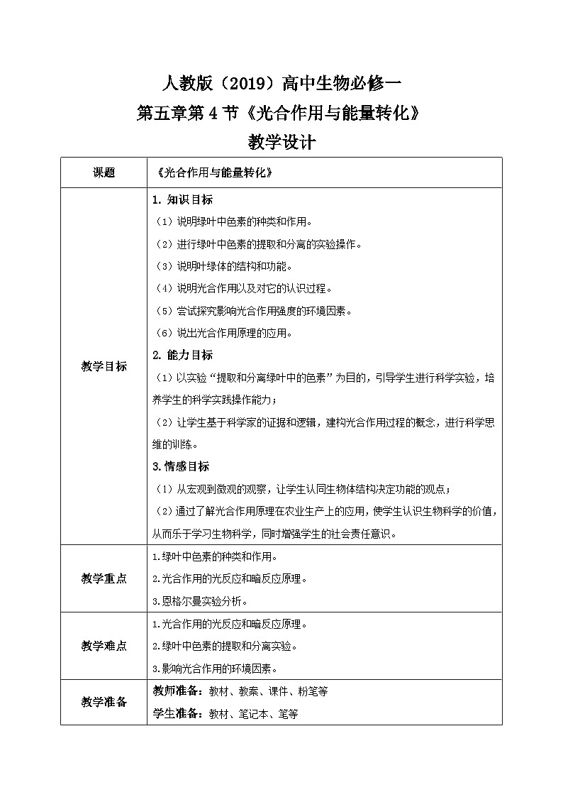 5.4《光合作用与能量转化》课件+教案+练习01
