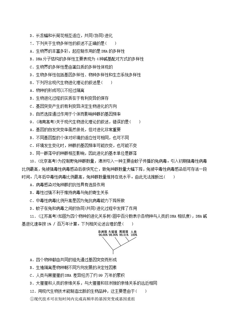 人教版高中生物必修2阶段质量检测6从杂交育种到基因工程现代生物进化理论含答案第2页