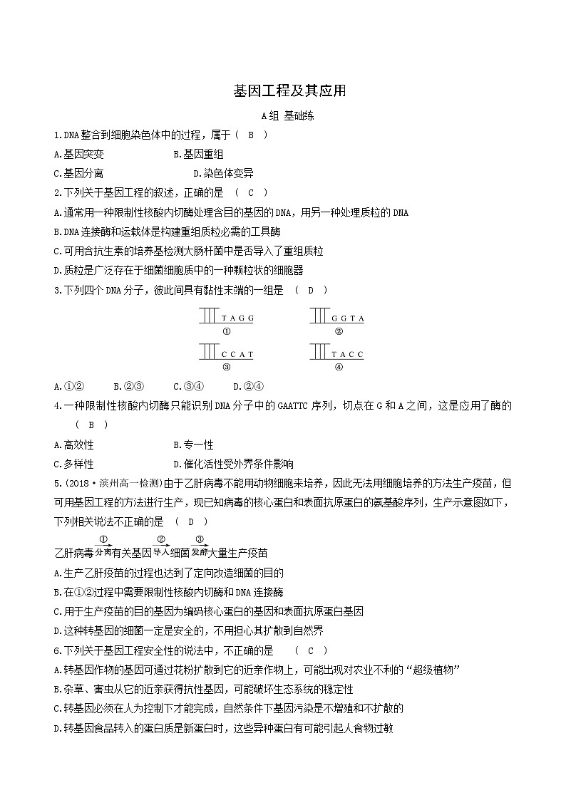 人教版高中生物必修2分层训练6.2基因工程及其应用含答案第1页