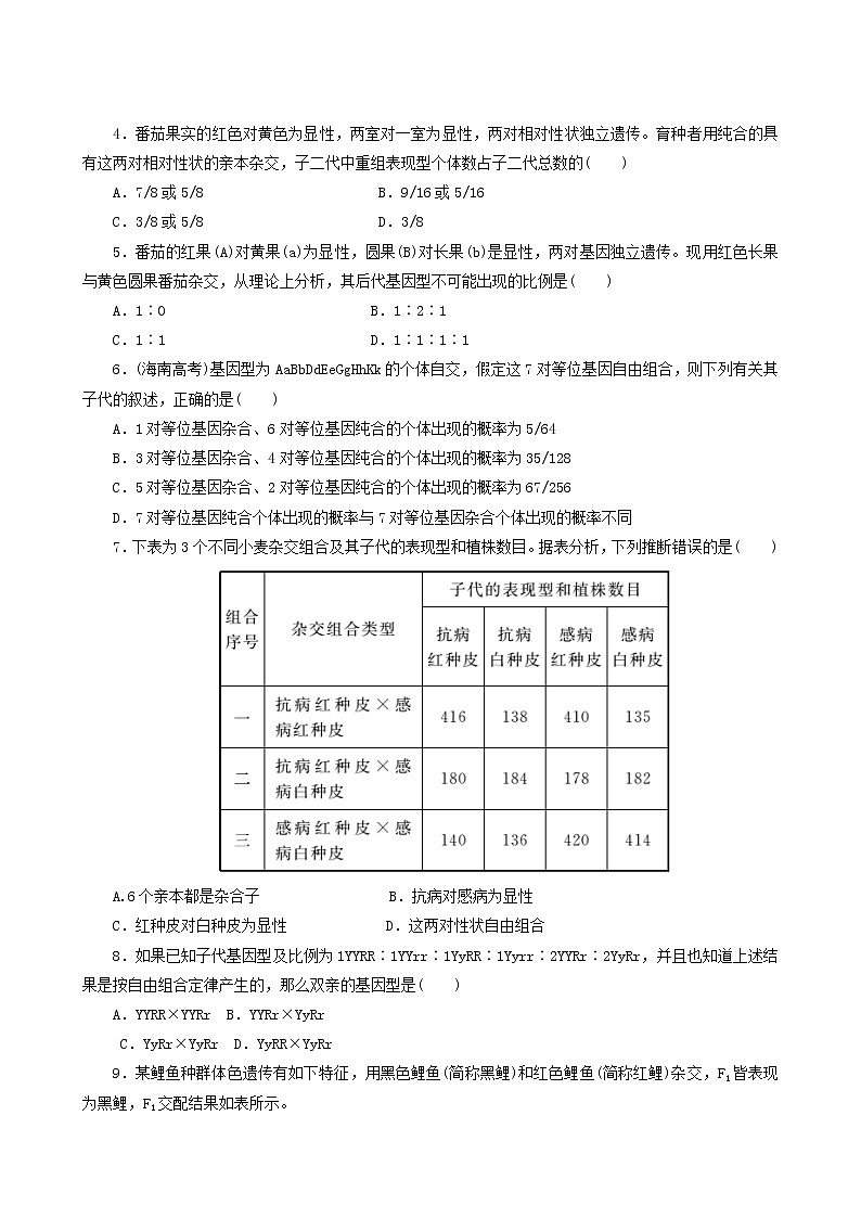人教版高中生物必修2课时达标训练2孟德尔的豌豆杂交实验二含答案02