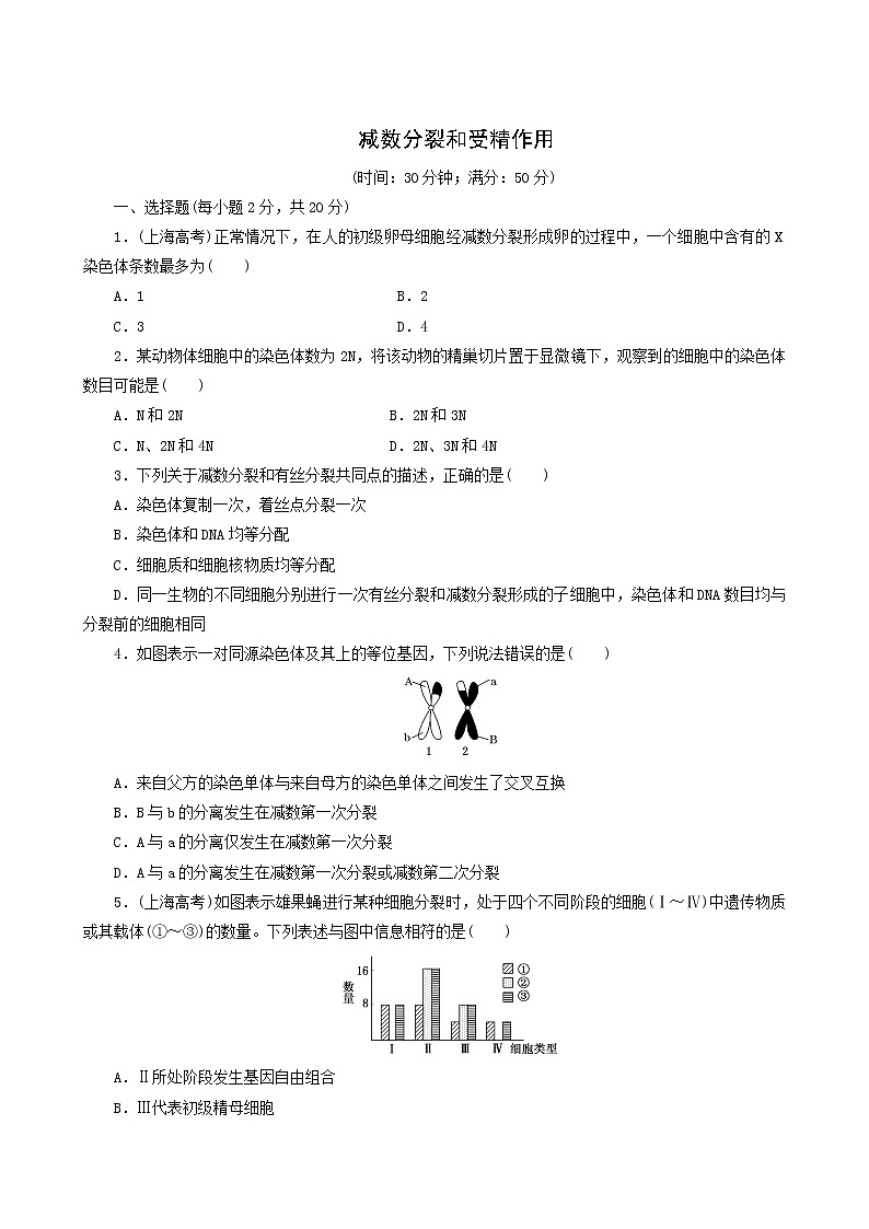 人教版高中生物必修2课时达标训练3减数分裂和受精作用含答案第1页