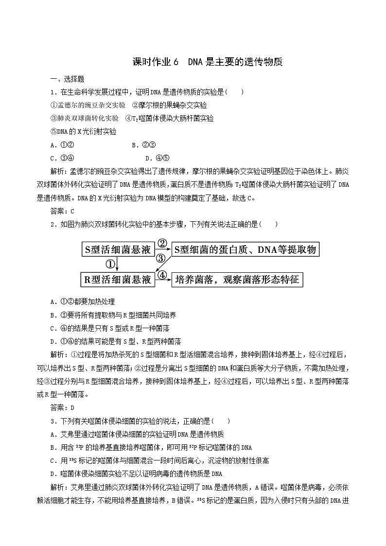 人教版高中生物必修2课时作业6dna是主要的遗传物质含答案第1页