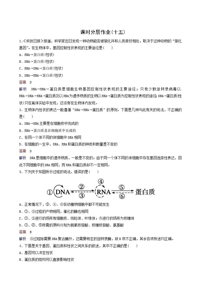 人教版高中生物必修2同步作业15基因对性状的控制含答案第1页