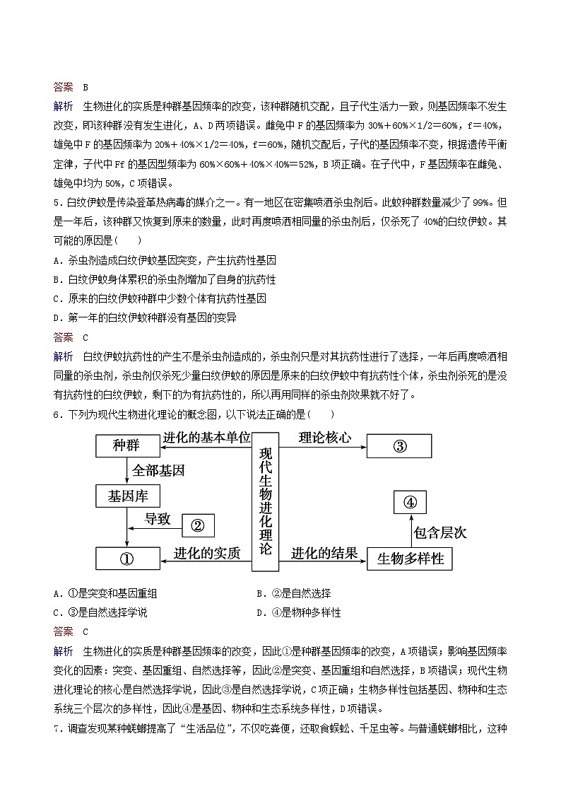 人教版高中生物必修2同步作业22现代生物进化理论的主要内容含答案第2页