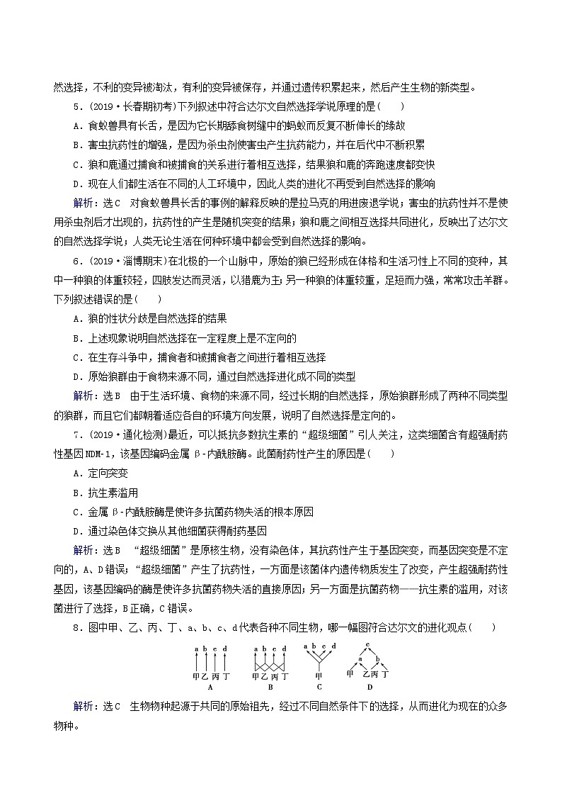 人教版高中生物必修2第7章现代生物进化理论第1节现代生物进化理论的由来练习含答案02