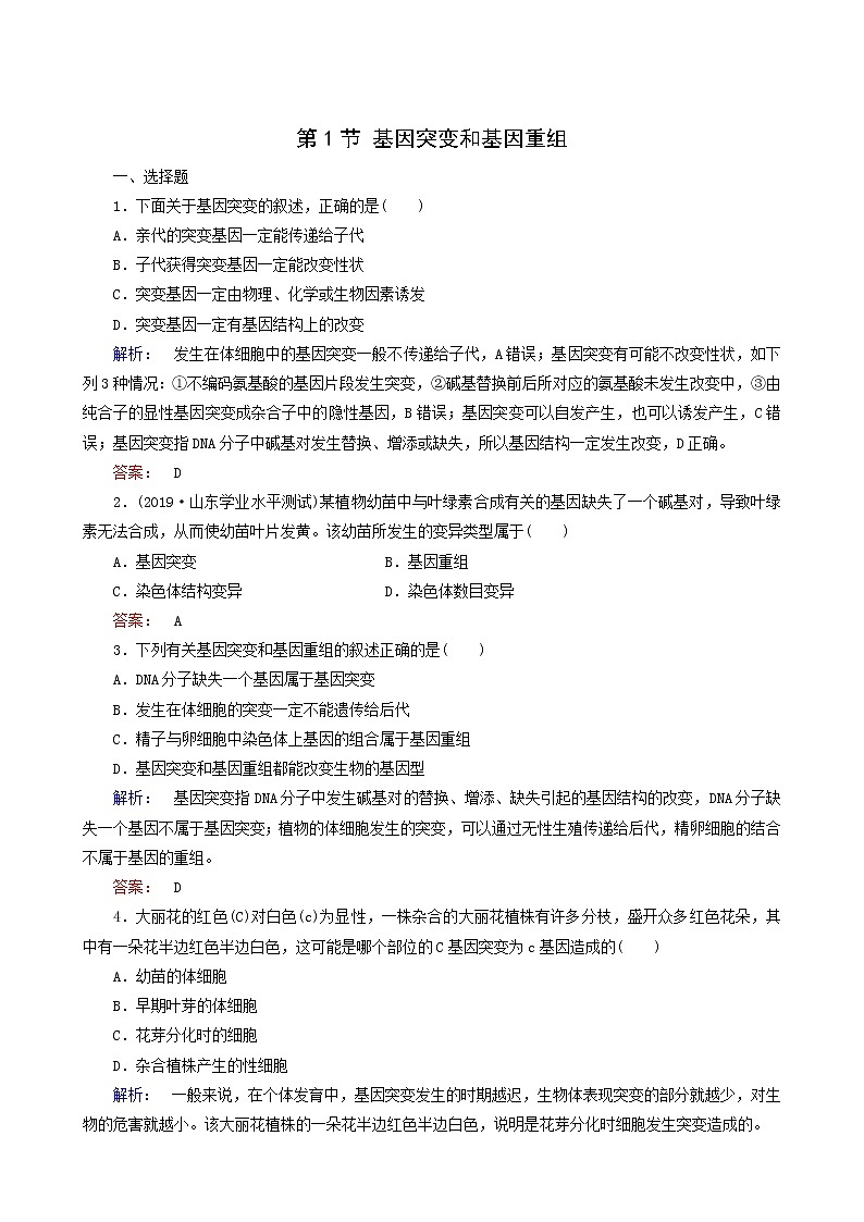 人教版高中生物必修2第5章基因突变及其他变异第1节基因突变和基因重组课时作业含答案01