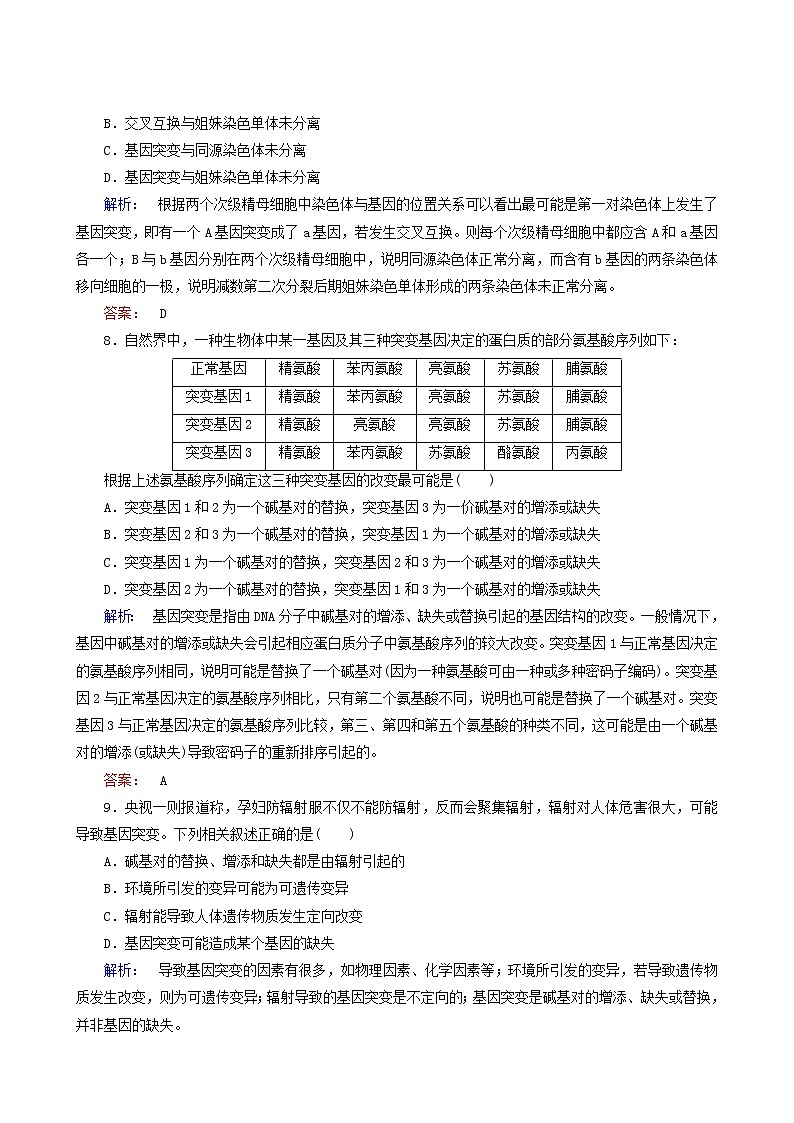 人教版高中生物必修2第5章基因突变及其他变异第1节基因突变和基因重组课时作业含答案03