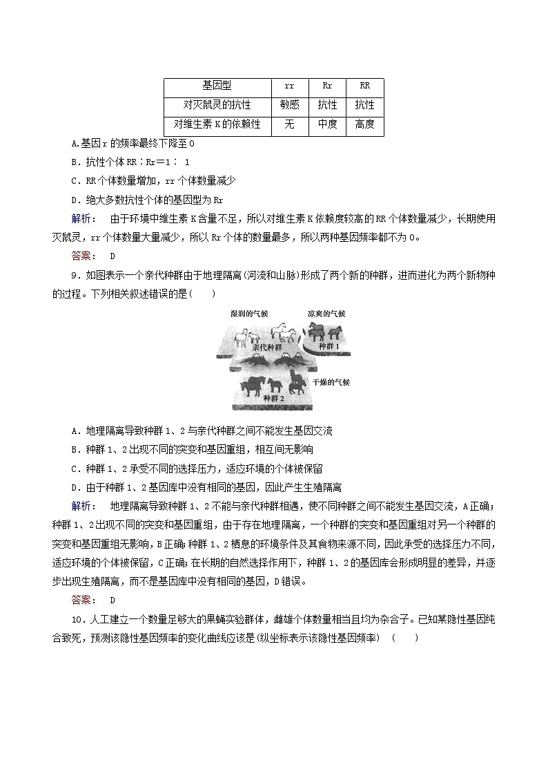 人教版高中生物必修2第7章现代生物进化理论第2节现代生物进化理论的主要内容课时作业含答案03
