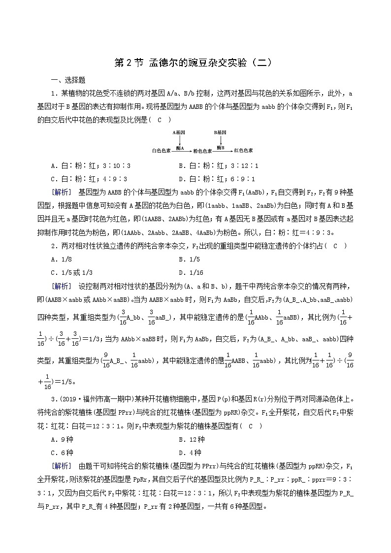 人教版高中生物必修2第1章遗传因子的发现第2节孟德尔的豌豆杂交实验二训练含答案01