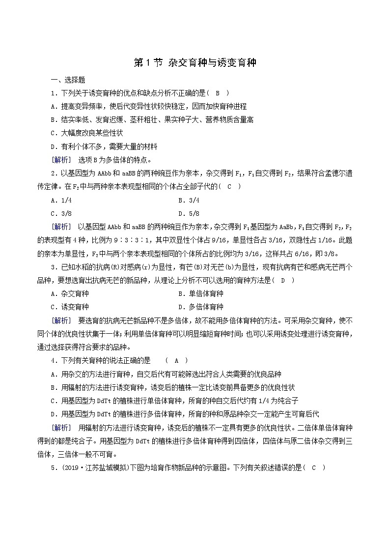 人教版高中生物必修2第6章从杂交育种到基因工程第1节杂交育种与诱变育种练习含答案第1页