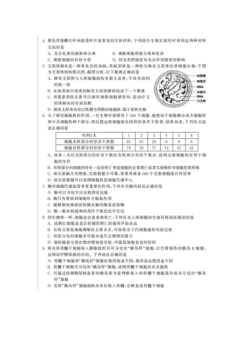 新高考湖北省2022届高三生物起点考试试题含解析第2页