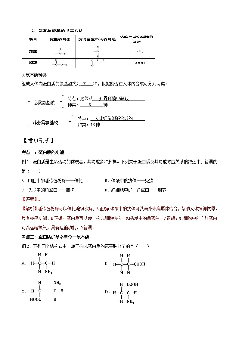 第06讲 蛋白质是生命活动的主要承担者（一）-2022年新高一生物暑假精品课程（人教版2019必修1）(解析版）第2页