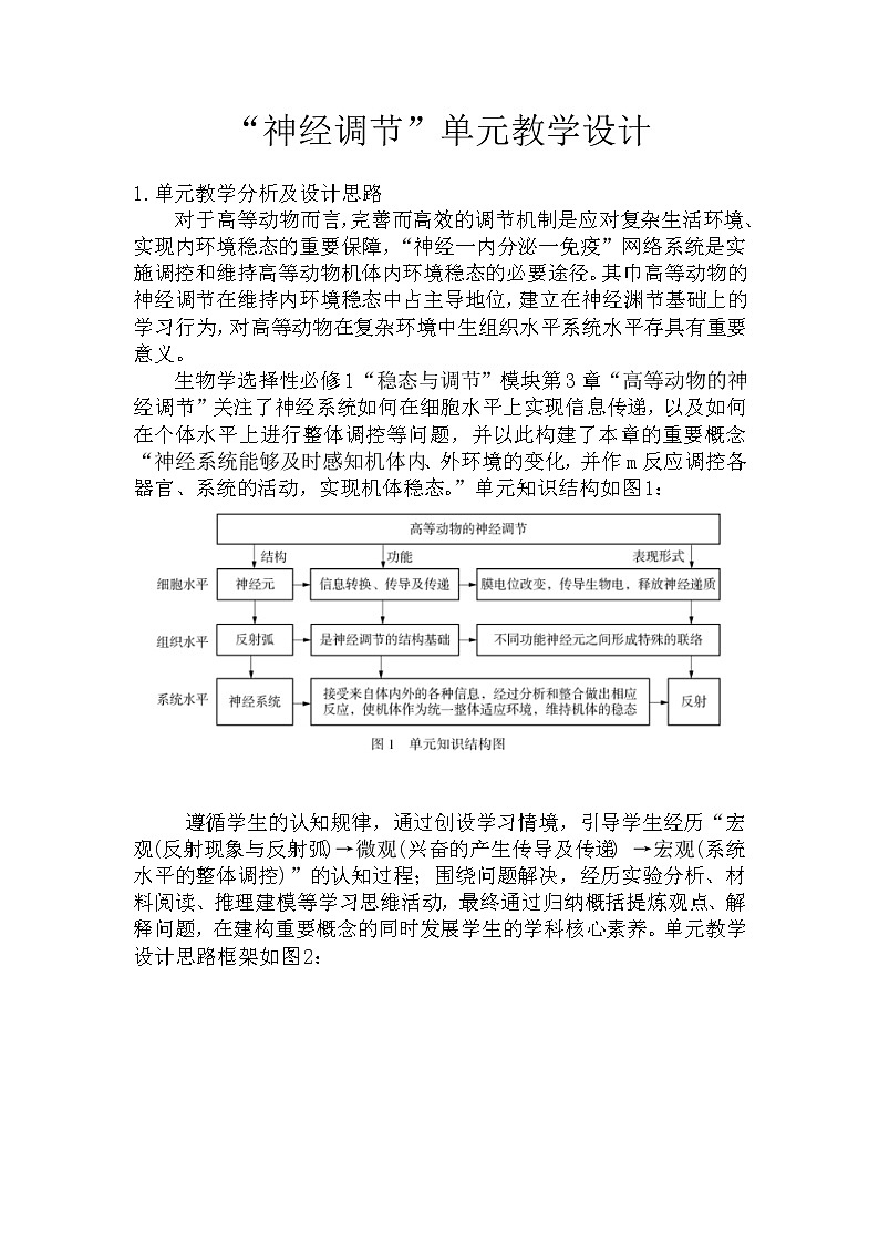 备课素材：“神经调节”单元教学设计--高二上学期生物人教版选择性必修101