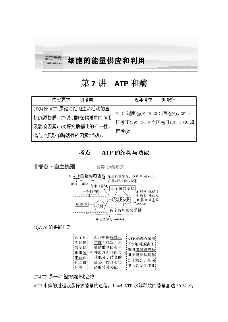 2023版创新设计高考生物（新教材人教版）总复习一轮讲义第7讲 ATP和酶第1页