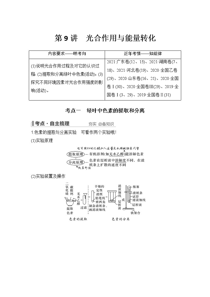 2023版创新设计高考生物（新教材人教版）总复习一轮讲义第9讲 光合作用与能量转化第1页