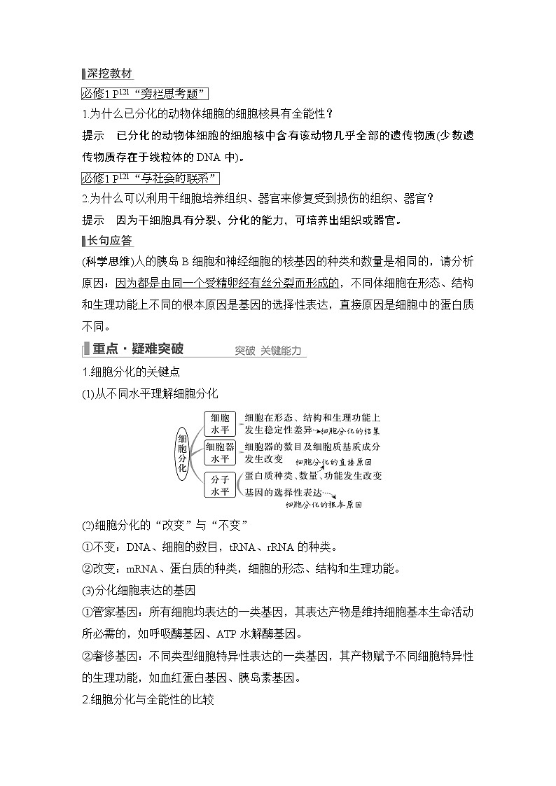 2023版创新设计高考生物（新教材人教版）总复习一轮讲义第12讲 细胞的分化、衰老和死亡第3页