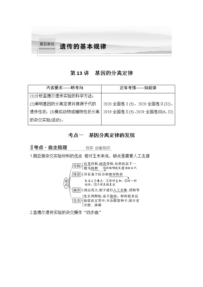 2023版创新设计高考生物（新教材人教版）总复习一轮讲义第13讲 基因的分离定律第1页