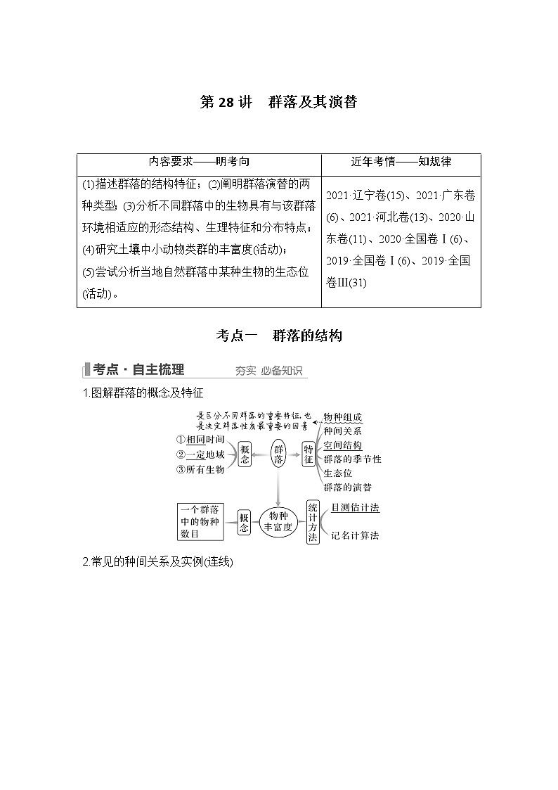 2023版创新设计高考生物（新教材人教版）总复习一轮讲义第28讲 群落及其演替第1页