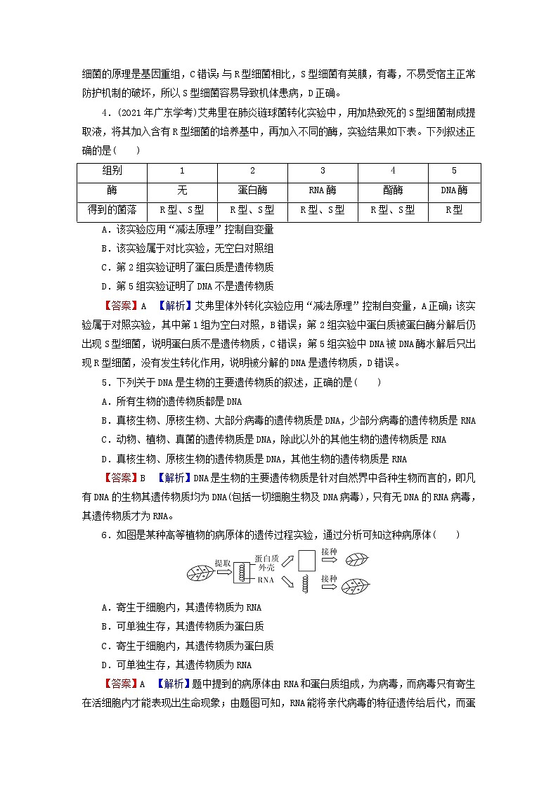 2023版高考生物一轮总复习第6单元基因的本质基因的表达第1讲DNA是主要的遗传物质课后提能演练第2页