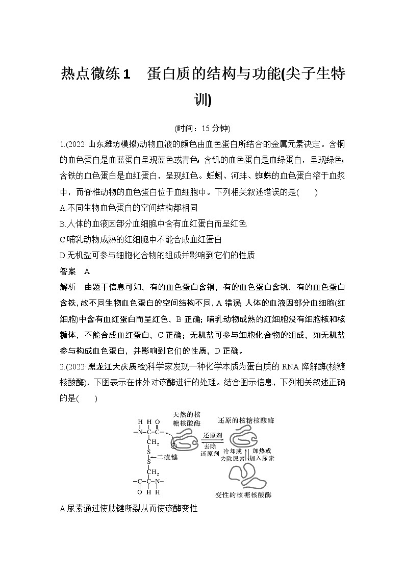 2023版创新设计高考生物（新教材人教版）总复习一轮讲义热点微练1 蛋白质的结构与功能(尖子生特训)第1页