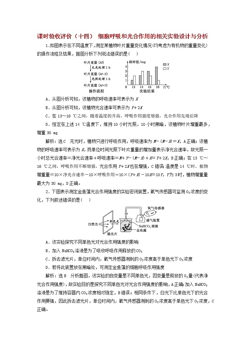 新课标2023版高考生物一轮总复习课时验收评价十四细胞呼吸和光合作用的相关实验设计与分析第1页