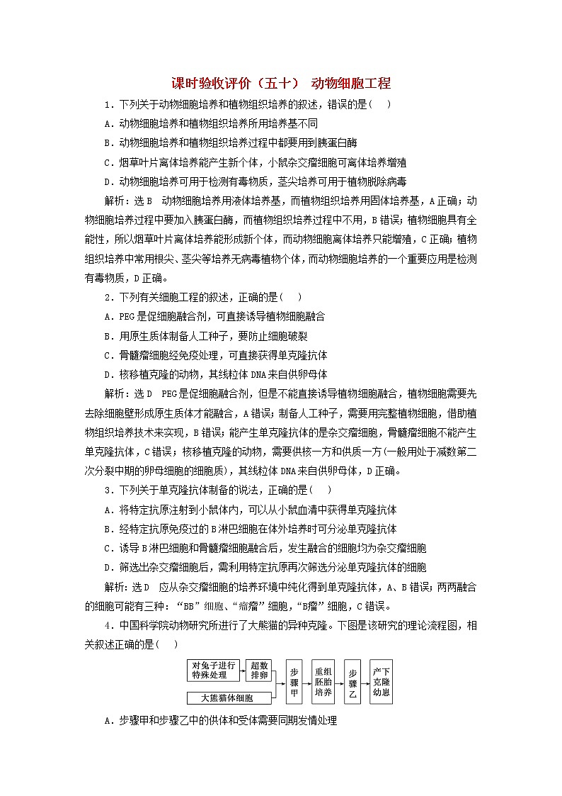 新课标2023版高考生物一轮总复习课时验收评价五十动物细胞工程 试卷01