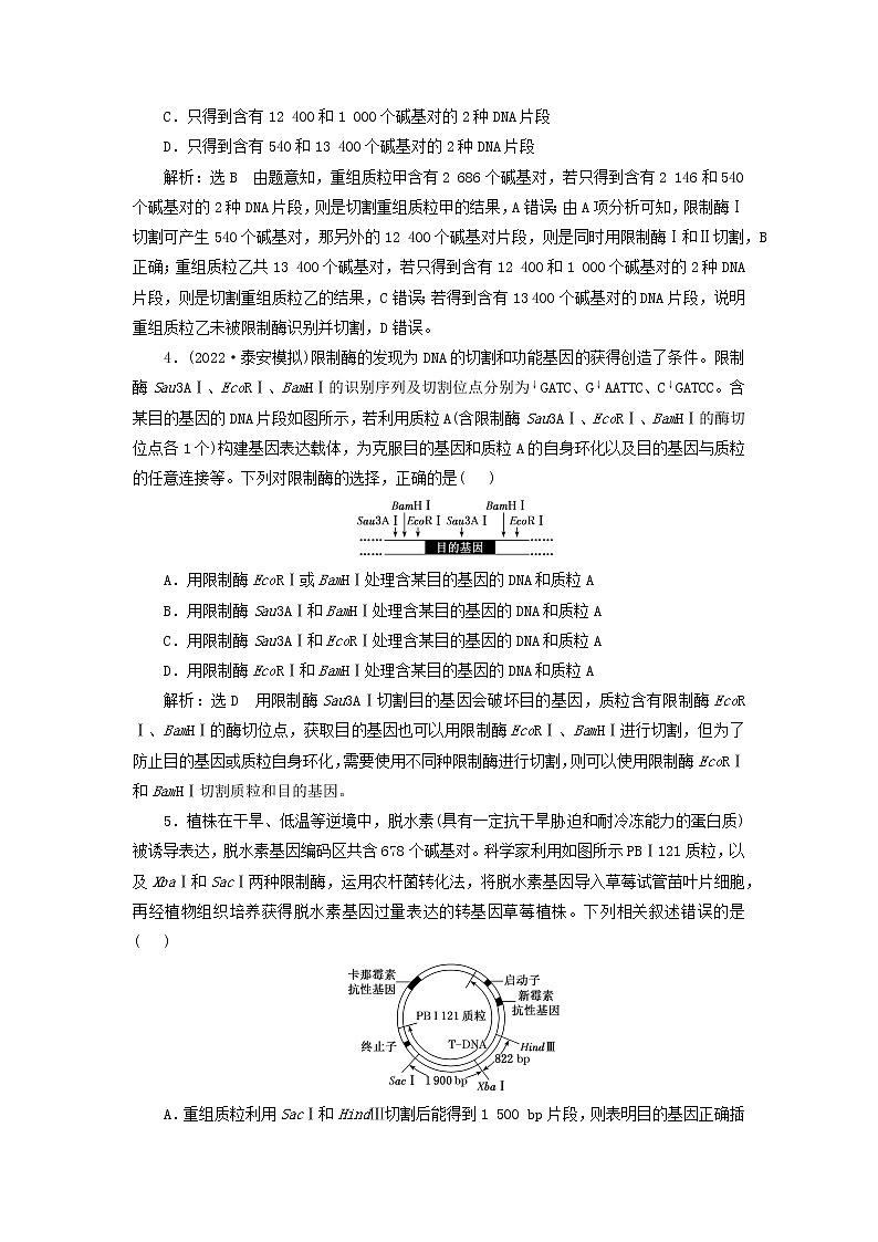 新课标2023版高考生物一轮总复习课时验收评价五十三重点研究“基因工程操作中限制酶的选择和PCR技术”第2页