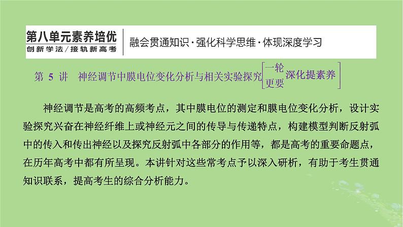 新课标2023版高考生物一轮总复习第八单元动物生命活动的调节第5讲神经调节中膜电位变化分析与相关实验探究课件01