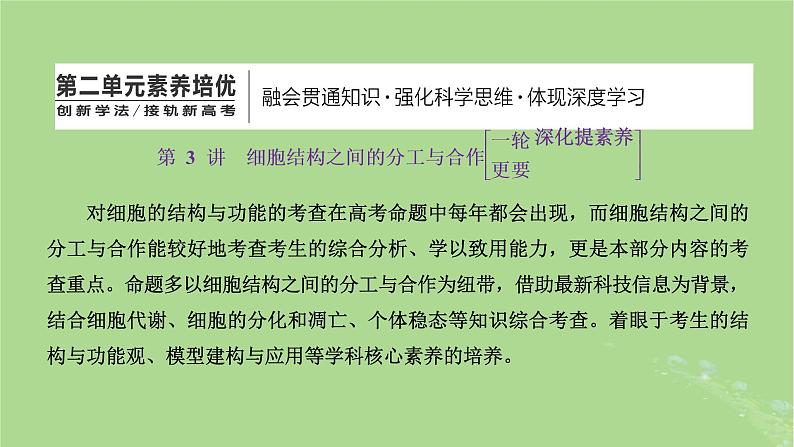 新课标2023版高考生物一轮总复习第二单元细胞的基本结构与物质的输入和输出第3讲细胞结构之间的分工与合作课件第1页