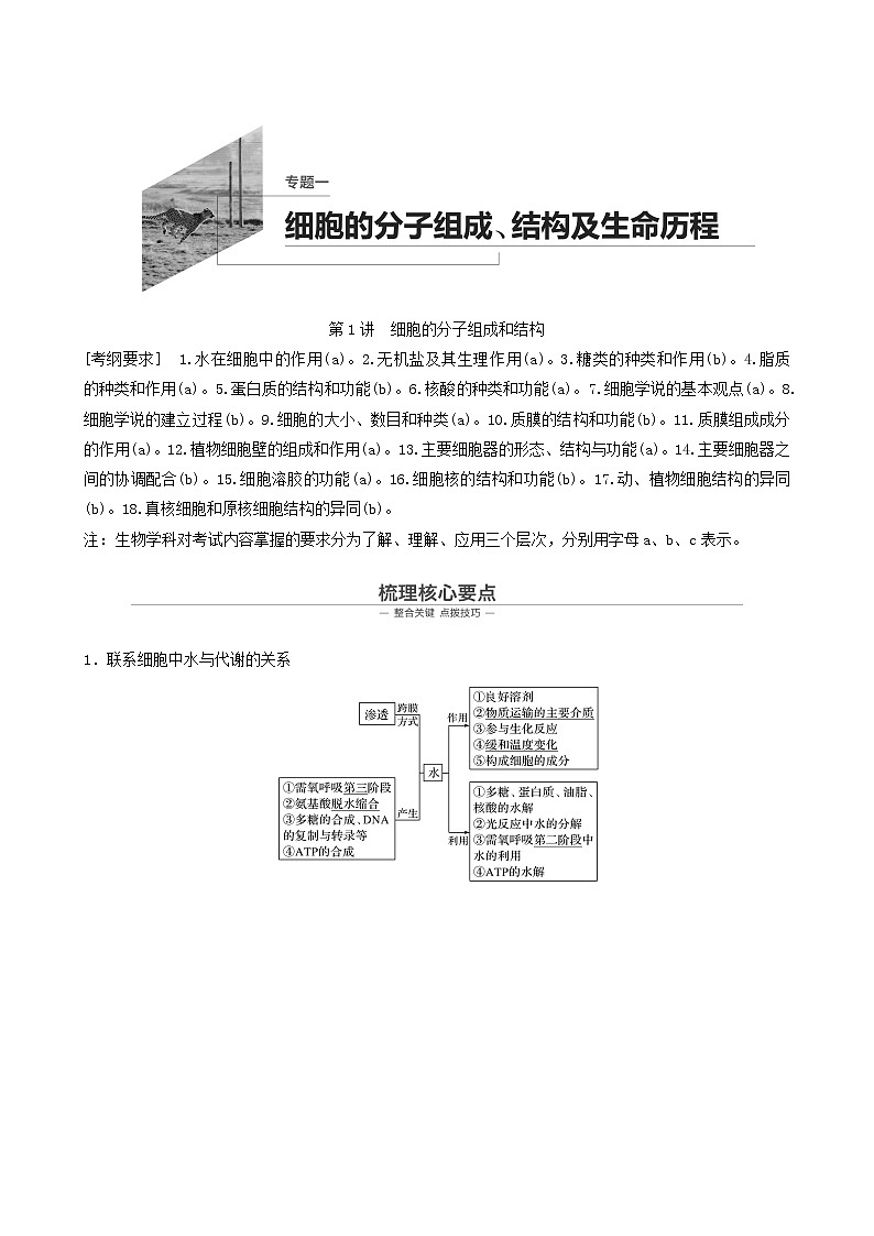 高考生物二轮复习专题1细胞的分子组成、结构及生命历程第1讲细胞的分子组成和结构学案01