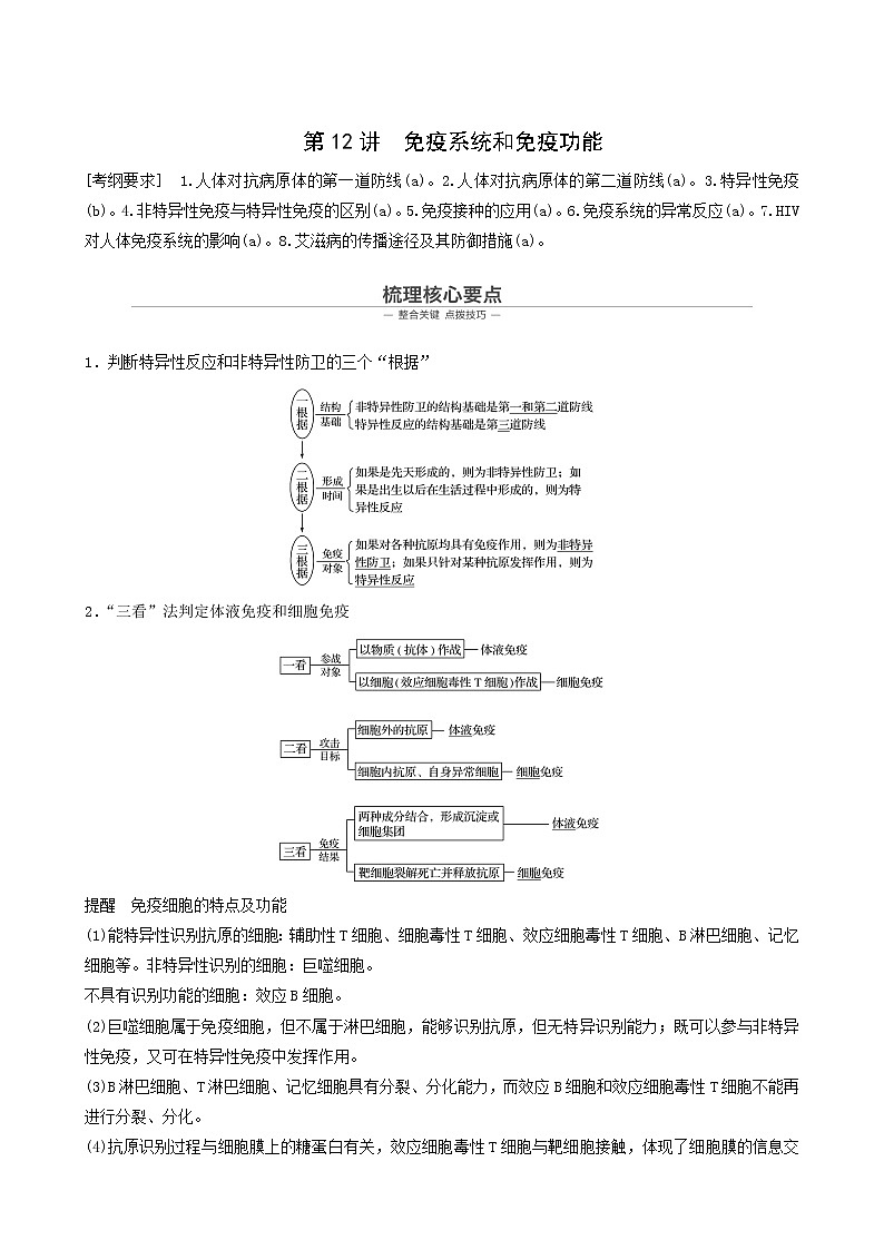 高考生物二轮复习专题5生命活动的调节第12讲免疫系统和免疫功能学案第1页