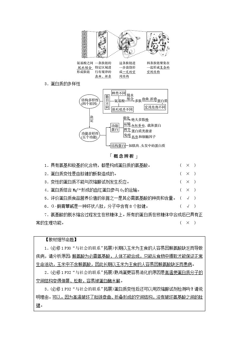2023版高考生物一轮总复习第1单元细胞及其分子组成第3课蛋白质和核酸教师用书第2页
