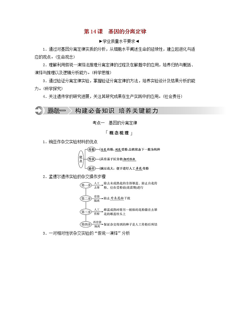 2023版高考生物一轮总复习第5单元遗传的基本规律与伴性遗传第14课基因的分离定律教师用书01