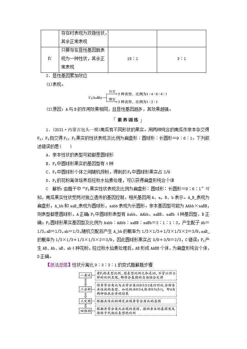 2023版高考生物一轮总复习第5单元遗传的基本规律与伴性遗传高频考点进阶课2.基因自由组合定律在特殊情况下的应用教师用书02