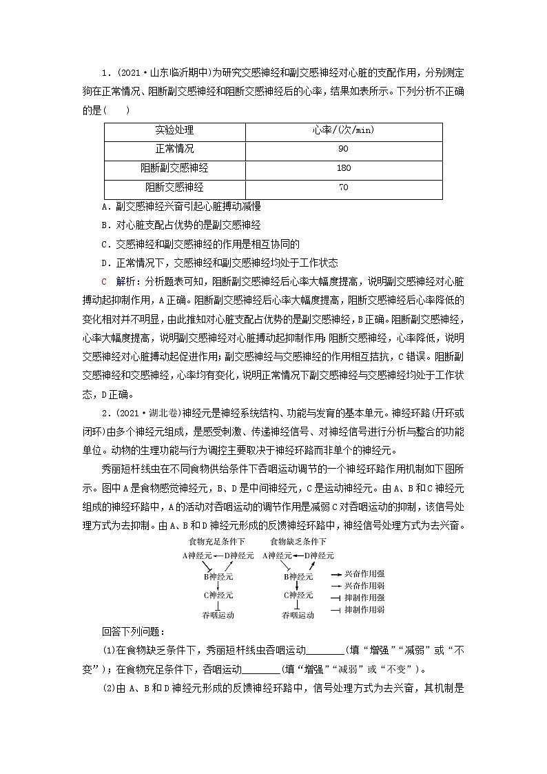2023版高考生物一轮总复习第8单元生命活动的调节第24课神经调节的结构基础及基本方式教师用书03