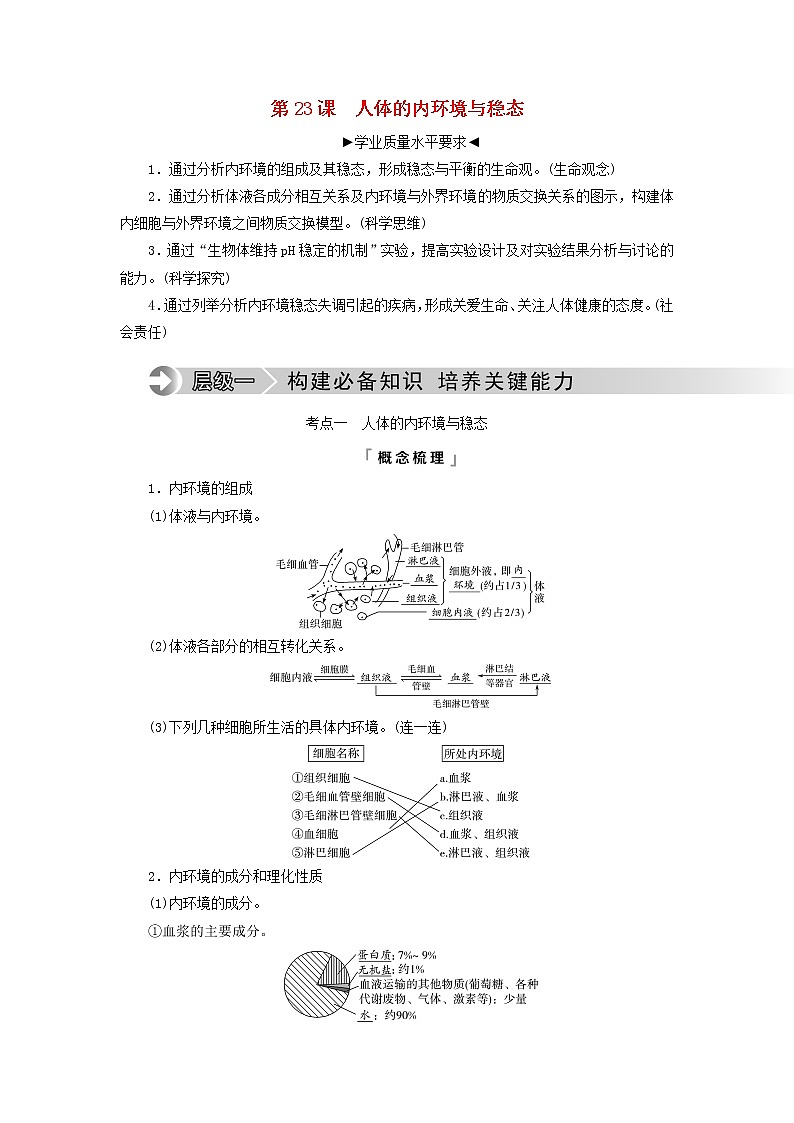 2023版高考生物一轮总复习第8单元生命活动的调节第23课人体的内环境与稳态教师用书01